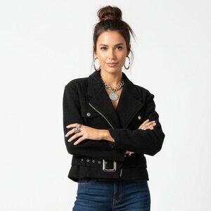 Rampage Gray Vintage Cropped Belted Motorcycle Moto Jacket M